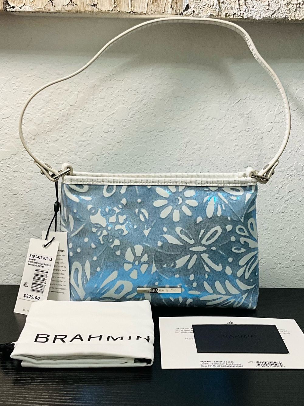 Brahmin Lorelei BELLBOTTOM BLUE LUCENT Leather W/Silver Tone Metal